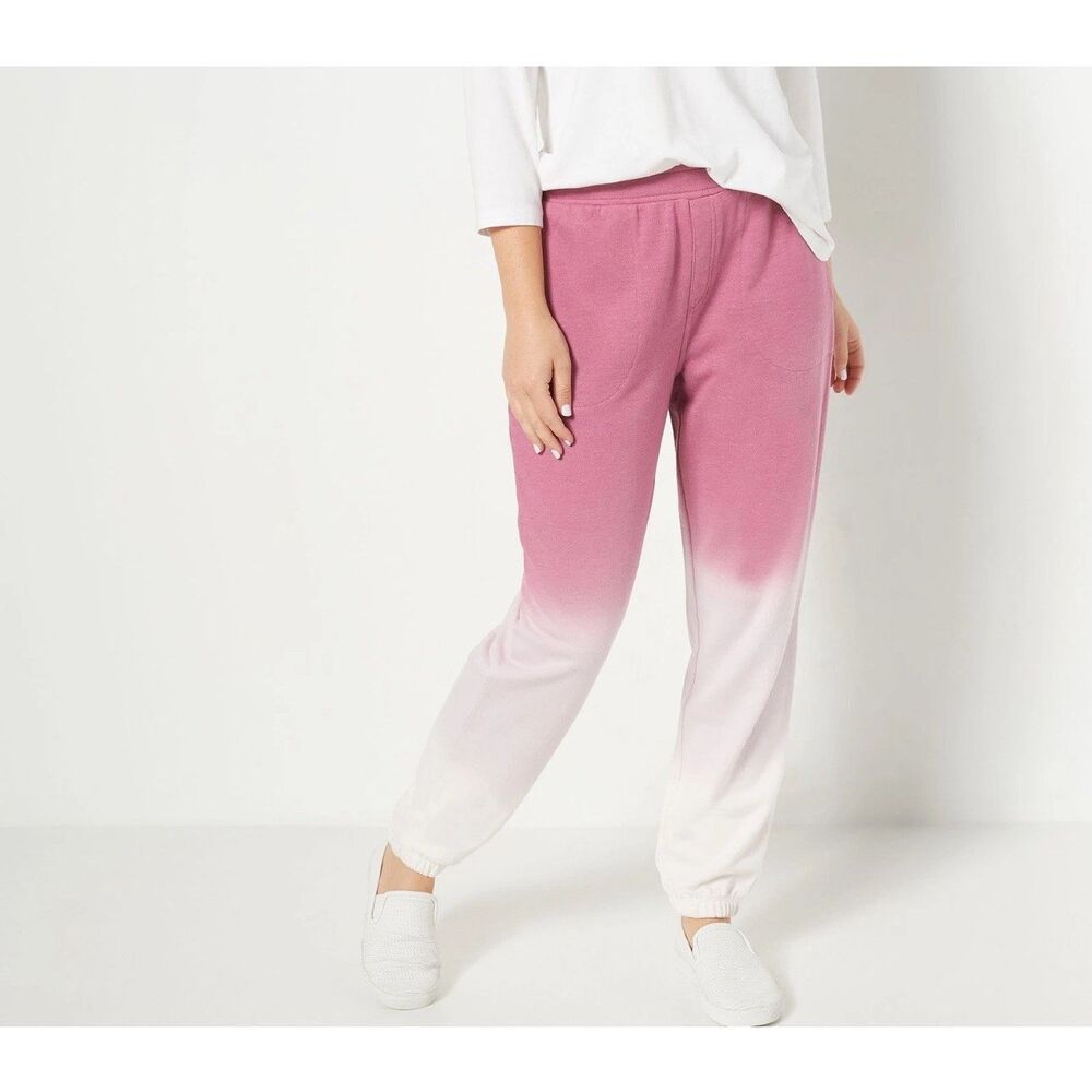Susan Graver Weekend Ombre French Terry Jogger Pants Pink White 5X P Pull On